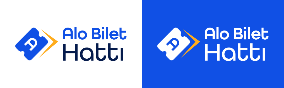 Alo Bilet Hattı logosunun doğru kullanımı: beyaz zeminde standart, mavi zeminde alternatif logo
