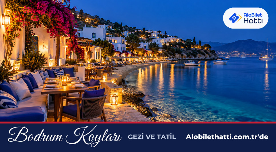 Bodrum yarımadasında beyaz evli sakin bir koy