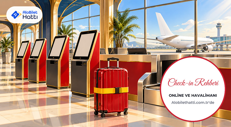 Havalimanında self servis check-in kioskları ve bagaj teslim bankosu