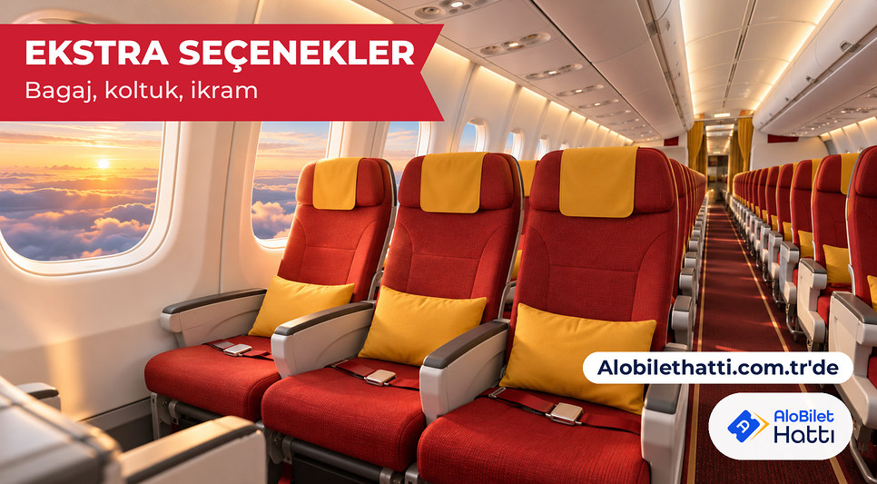 Uçak kabininde konforlu koltuklar