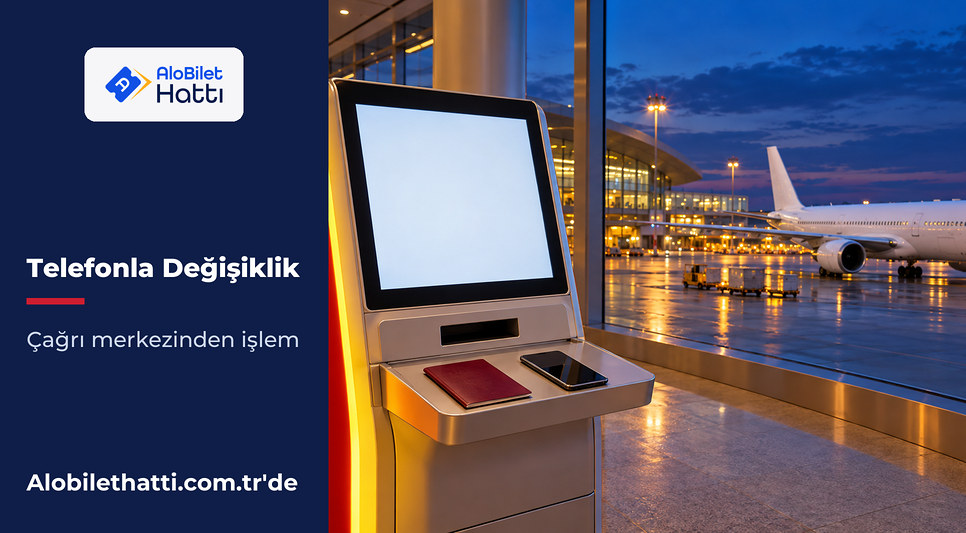 Havalimanı kioskunun yanında pasaport ve telefon