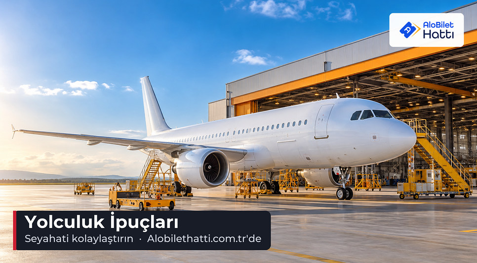 Hangar önünde bekleyen uçak