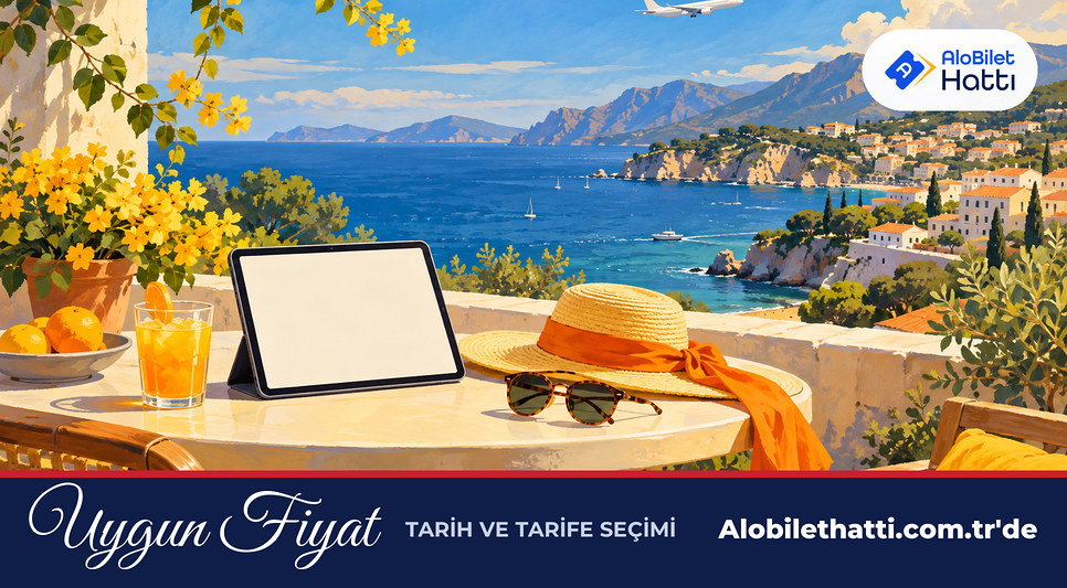 Sahil terasında tablet ve şapka