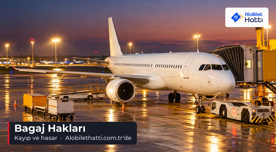 Gece terminal ve kalkış bekleyen uçak