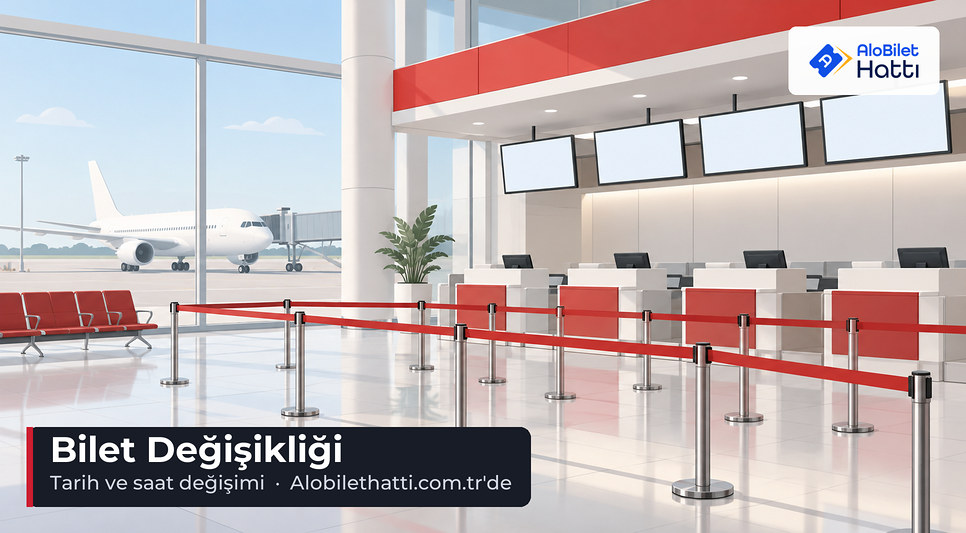 Havalimanında bilet ofisinin önündeki boş sıra bariyerleri