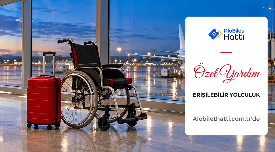Havalimanında boş tekerlekli sandalye ve kabin bavulu