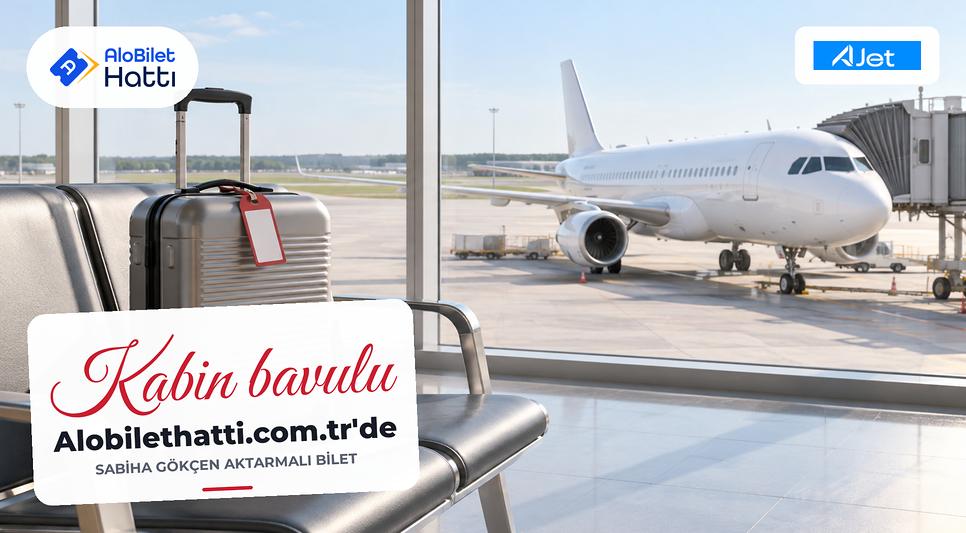 Biniş kapısı önünde kırmızı beyaz etiketli kabin bavulu ve boş biniş kartı