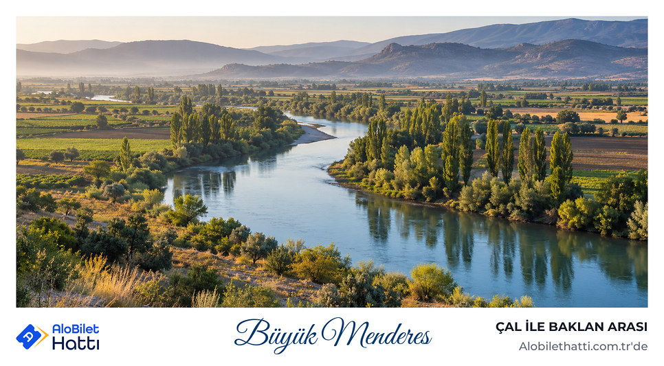 Ovada kıvrılarak akan Büyük Menderes Nehri ve kıyısındaki kavaklar