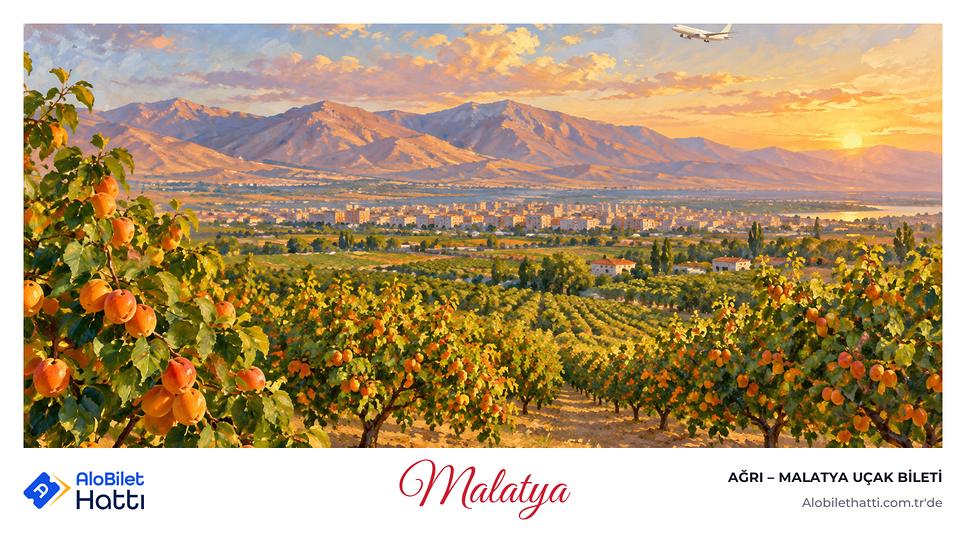 Malatya ovasında kayısı bahçeleri ve arkasında yükselen dağlar