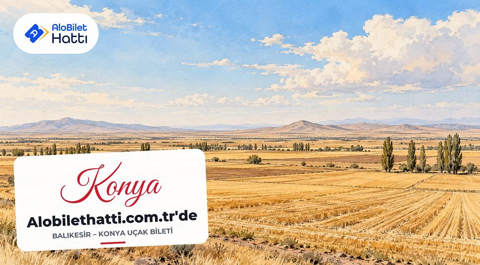 Konya ovasında uçsuz bucaksız buğday tarlaları ve alçak tepeler