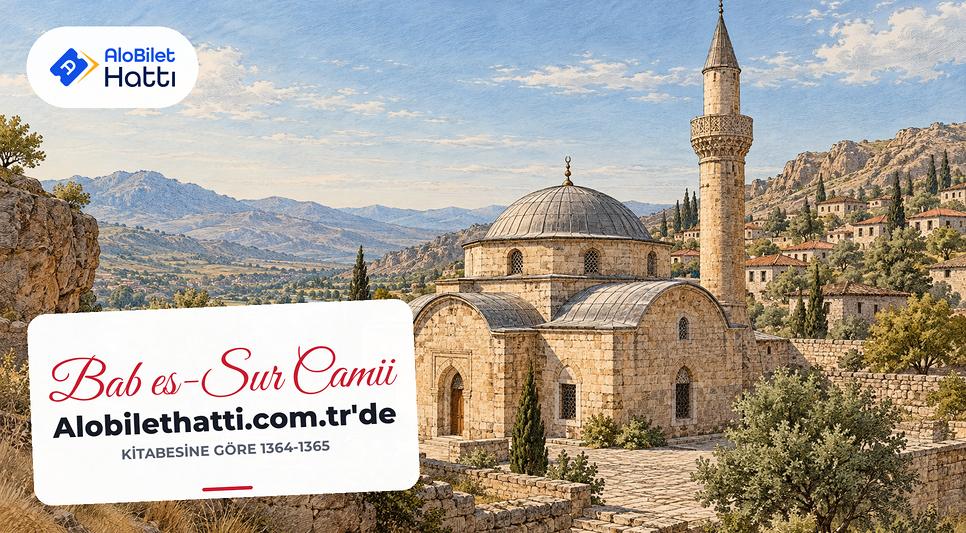 Ortası kubbeli, iki yanı tonozlu küçük taş cami ve silindirik minare