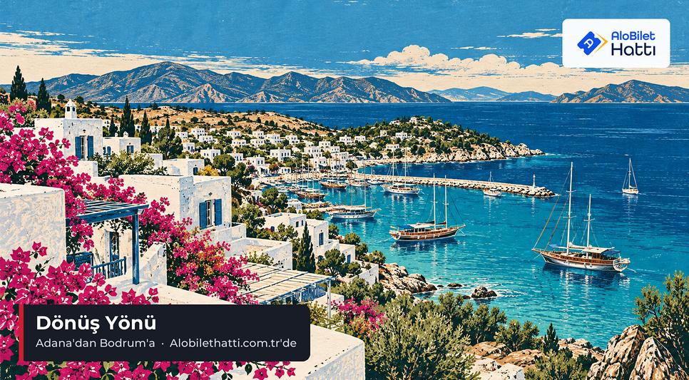 Bodrum koyunda beyaz evler ve demirli ahşap tekneler