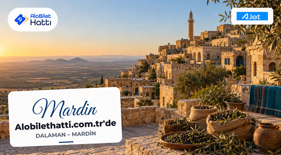 Mardin'in yamaca dizilmiş taş evleri ve aşağıda uzanan ova