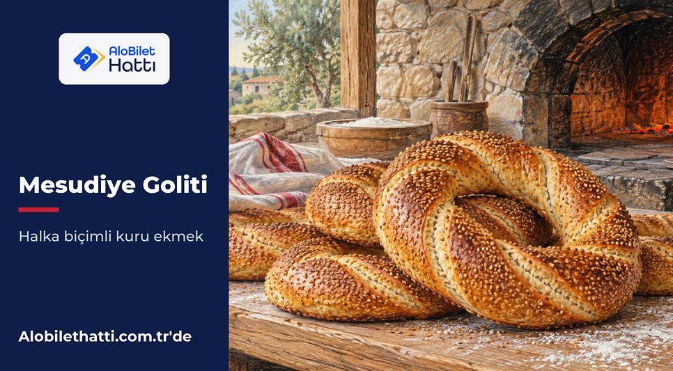 Taş fırın önünde üst üste dizilmiş halka biçimli kuru ekmekler