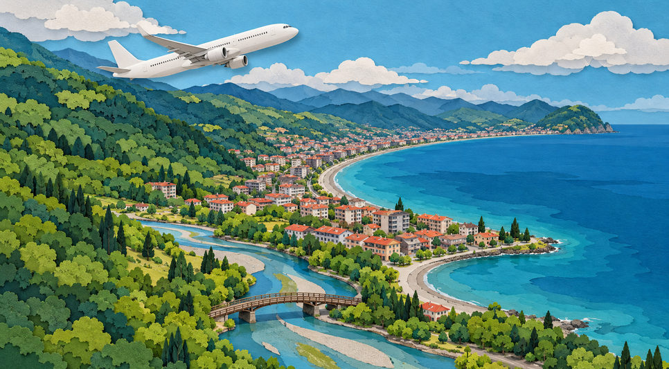 Ordu kıyısında yeşil tepelerin denize indiği körfez manzarası