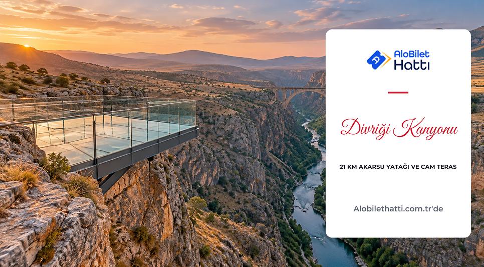 Derin kayalık bir kanyonun kenarından çıkan cam seyir terası ve aşağıda akan dere