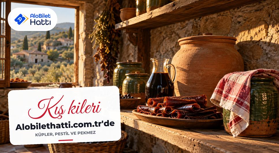 Serin bir kilerde yeşil sırlı küpler, pestil ve pekmez kapları