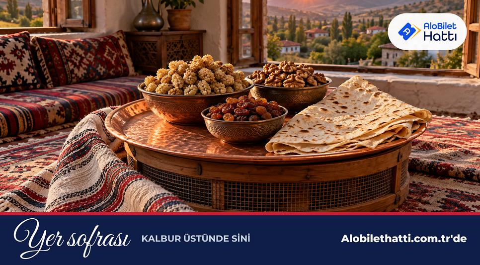 Kalbur üzerine konmuş bakır sinide kuru dut, ceviz ve kuru üzüm