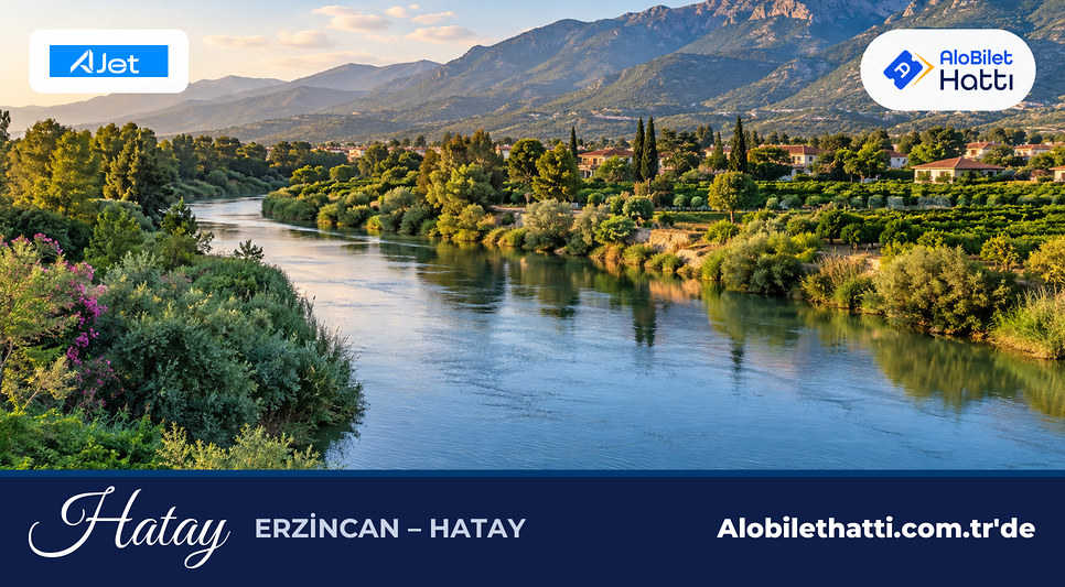 Meyve bahçeleri arasında kıvrılan Asi Nehri ve Amanos Dağları