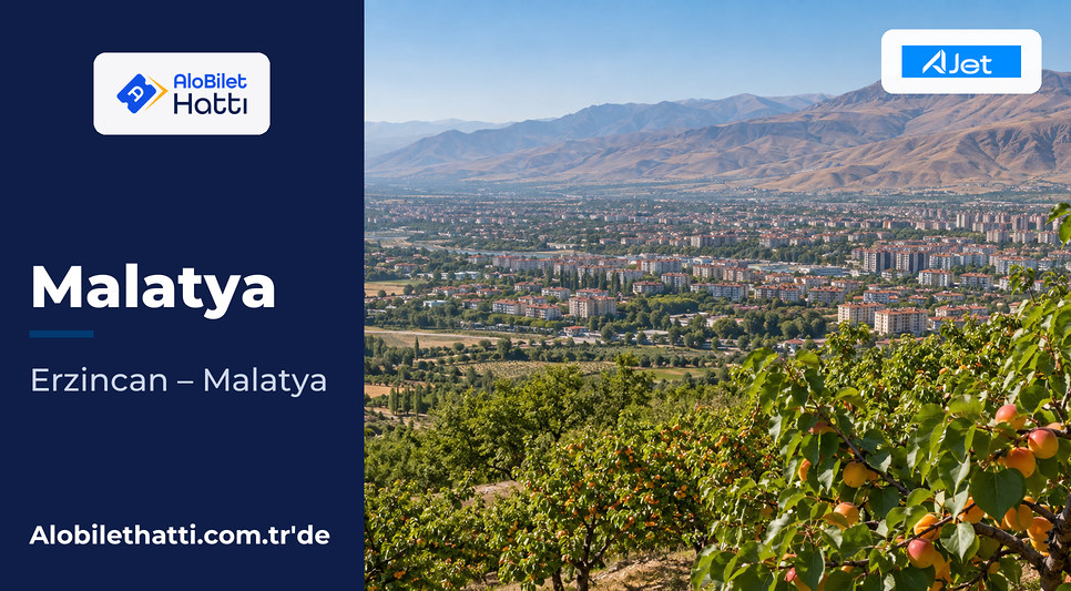 Kayısı bahçeleri arasından görünen Malatya şehri ve arkasındaki dağlar