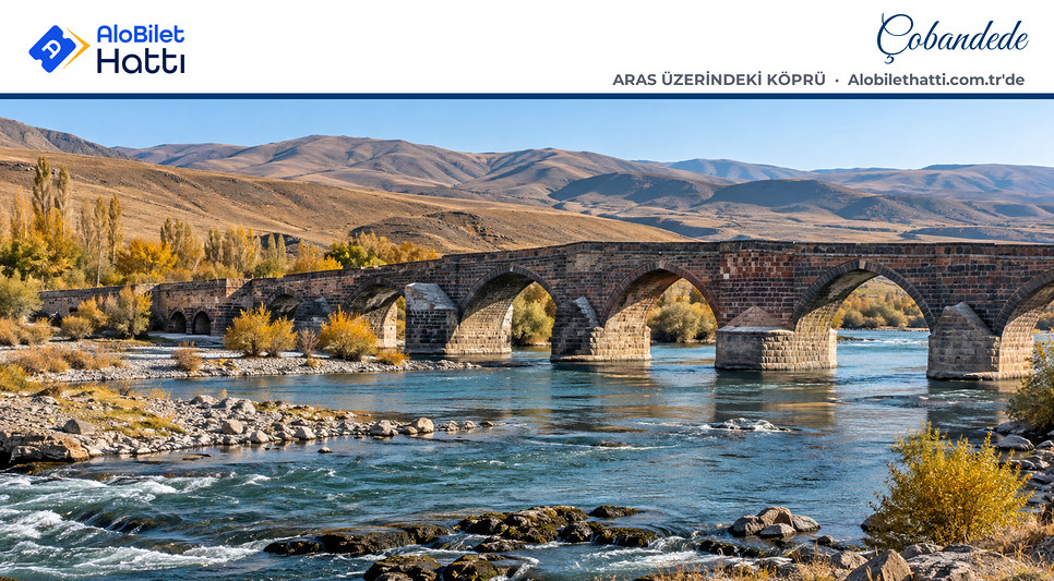 Aras Nehri üzerinde çok kemerli tarihi taş köprü ve bozkır