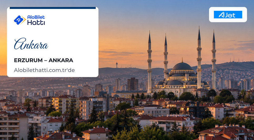 Ankara'nın akşam ışığında Kocatepe Camii ve çevresindeki şehir dokusu