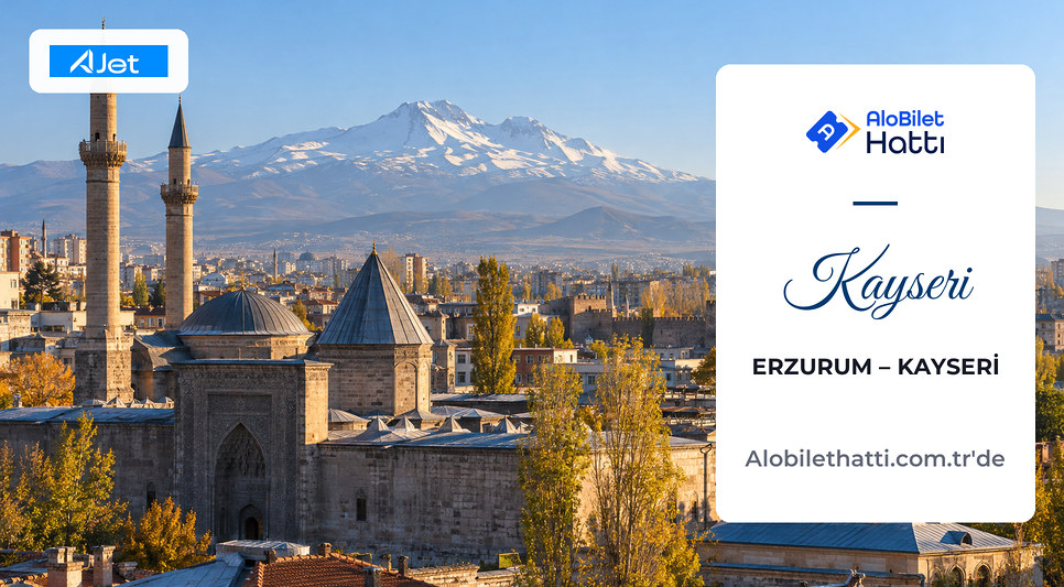 Kayseri şehrinin ardında karlı zirvesiyle yükselen Erciyes Dağı
