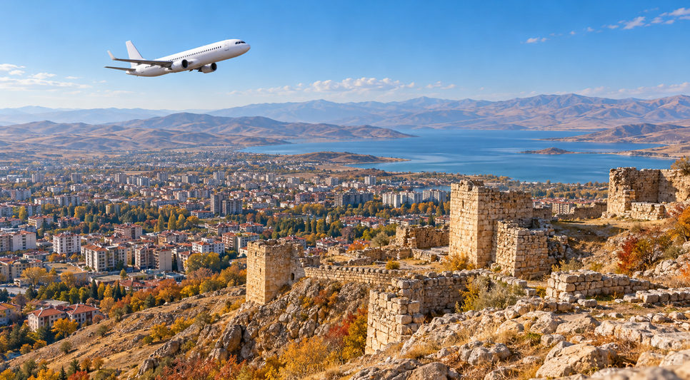 Harput tepesinden Elazığ ovasına ve uzaktaki göle bakış