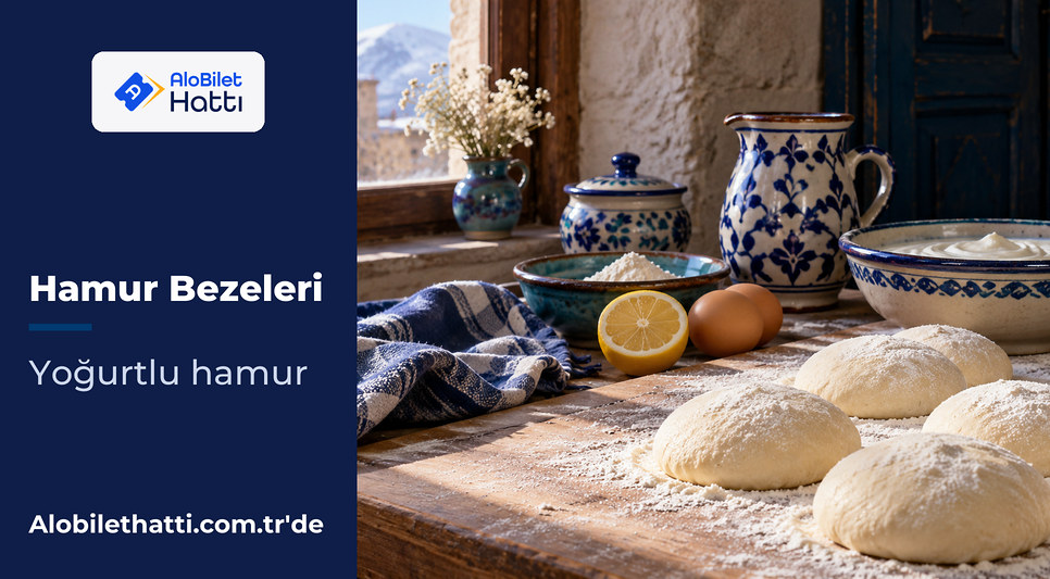 Unlu tezgâhta yuvarlak bezelere ayrılmış yumuşak hamur