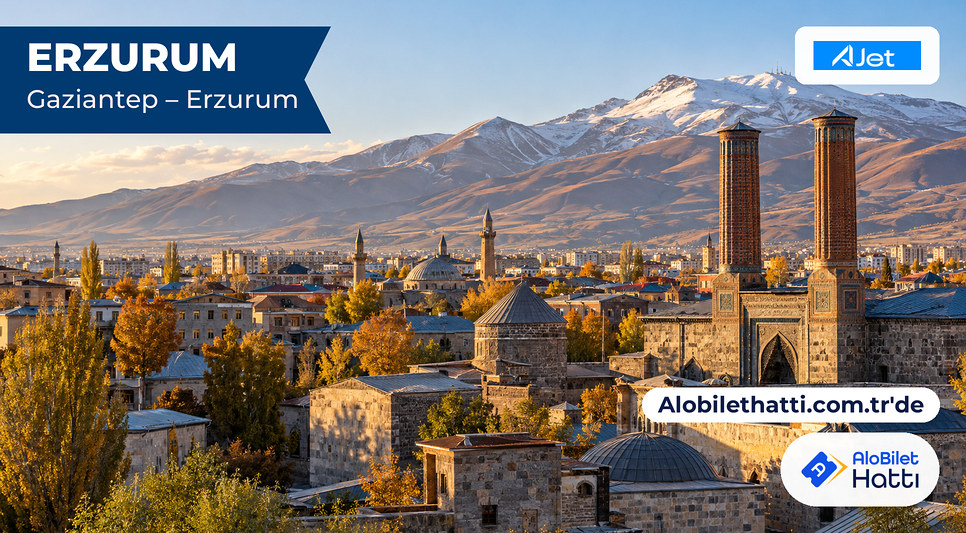 Yüksek platodaki Erzurum'da taş kubbeler ve arkada Palandöken yamaçları