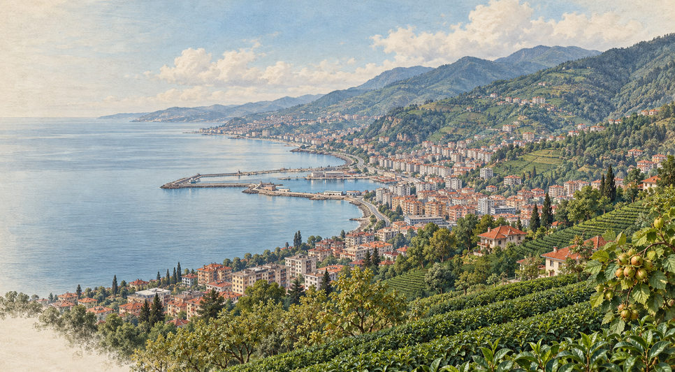 Karadeniz kıyısında yeşil tepelerin eteğine yayılan Trabzon kenti