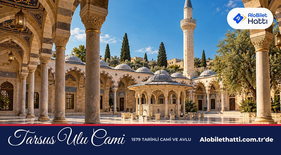 Revaklı cami avlusu ortasında taş şadırvan