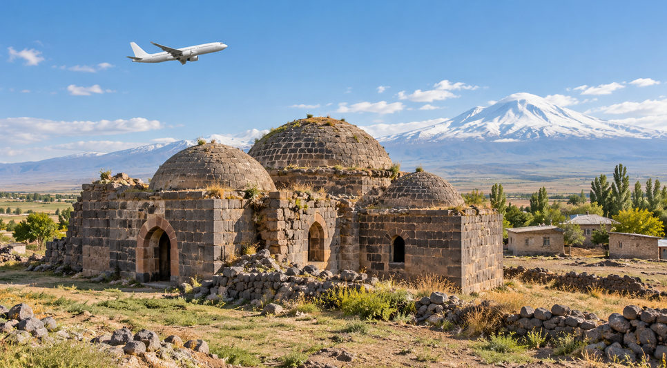 Ovada terk edilmiş küçük taş hamam yapısı ve alçak kubbeleri