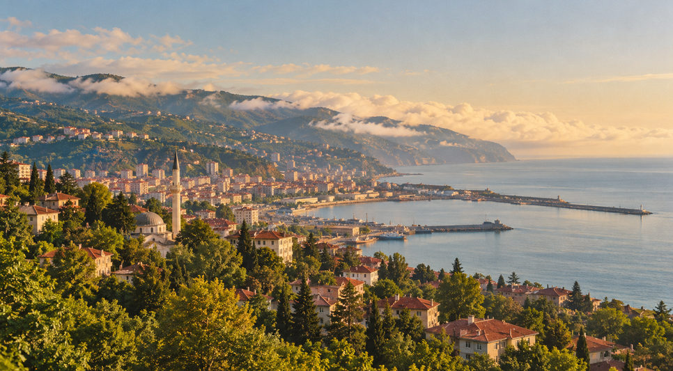 Karadeniz kıyısında yamaçlara yayılan Trabzon ve yeşil tepeler