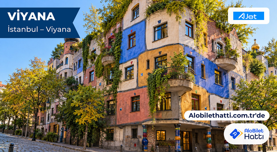 Landstraße'deki renkli, ağaçlı ve dalgalı cepheli Hundertwasser apartmanı