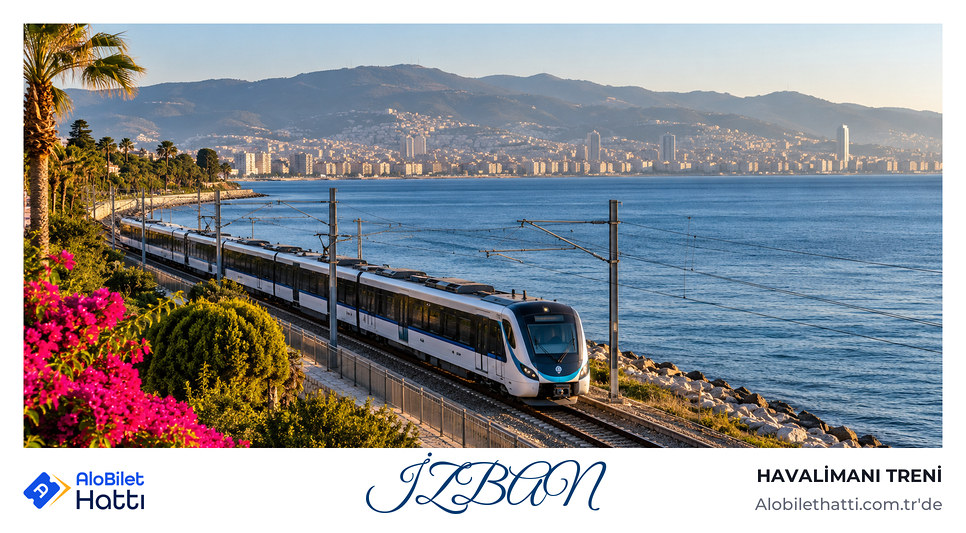 İzmir'de körfez kıyısı boyunca ilerleyen banliyö treni ve raylar