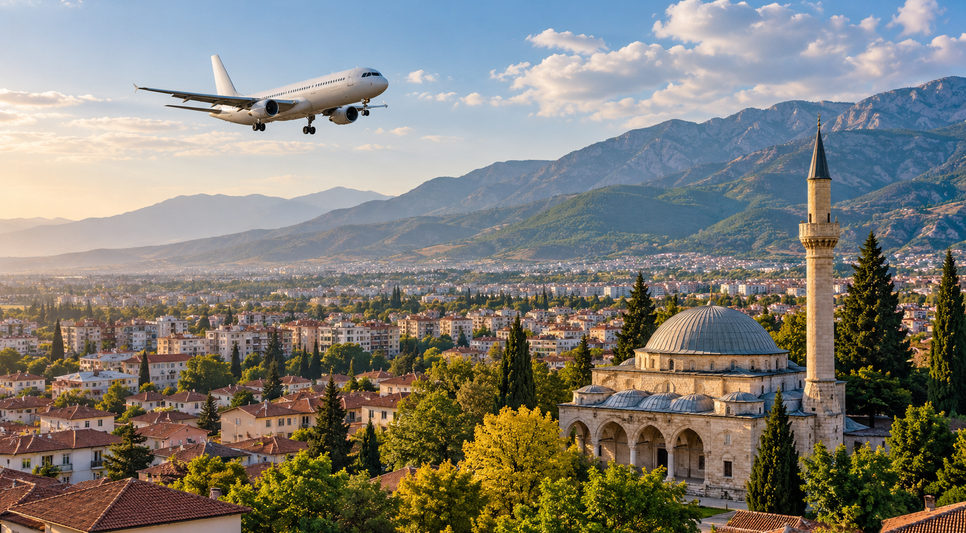 Denizli kent merkezi ve arkasında yükselen yeşil dağ yamaçları