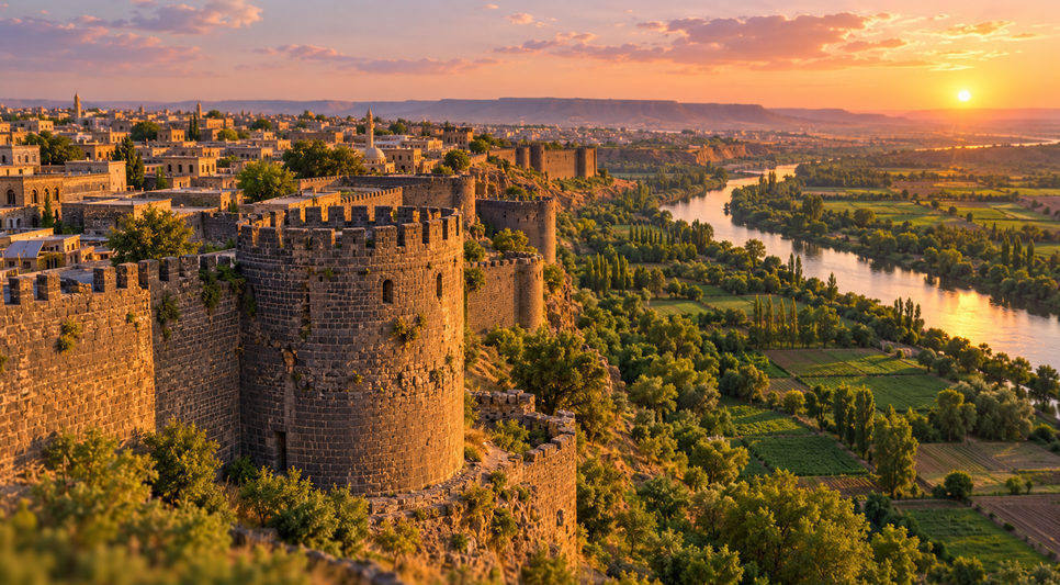Diyarbakır'ın bazalt surları ve aşağıdaki Dicle vadisi