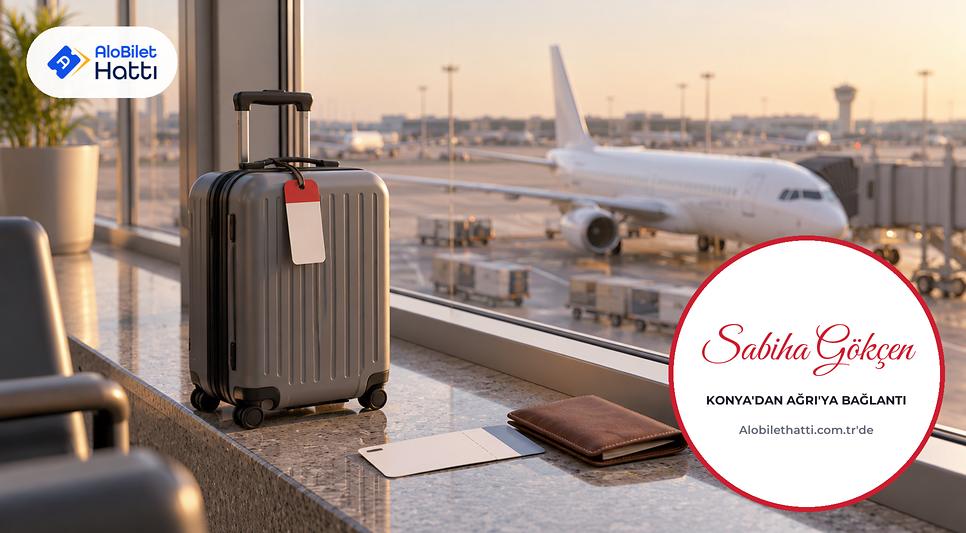 Terminal camının önünde boş biniş kartı, pasaportsuz kimlik kartlığı ve küçük kabin bavulu