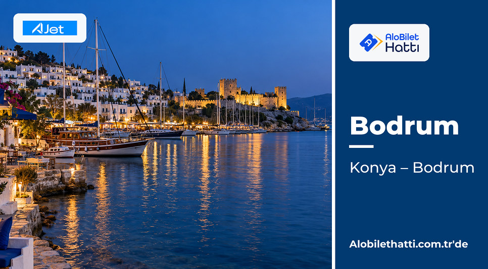 Bodrum koyunda beyaz evler ve limandaki ahşap tekneler