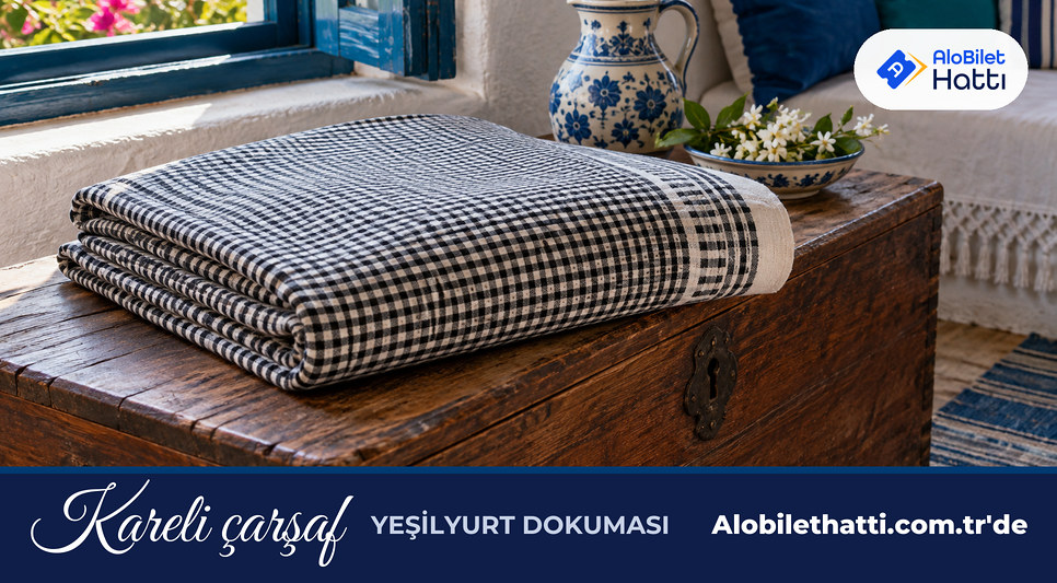 Siyah beyaz küçük karelerden oluşan katlanmış el dokuması pamuk çarşaf