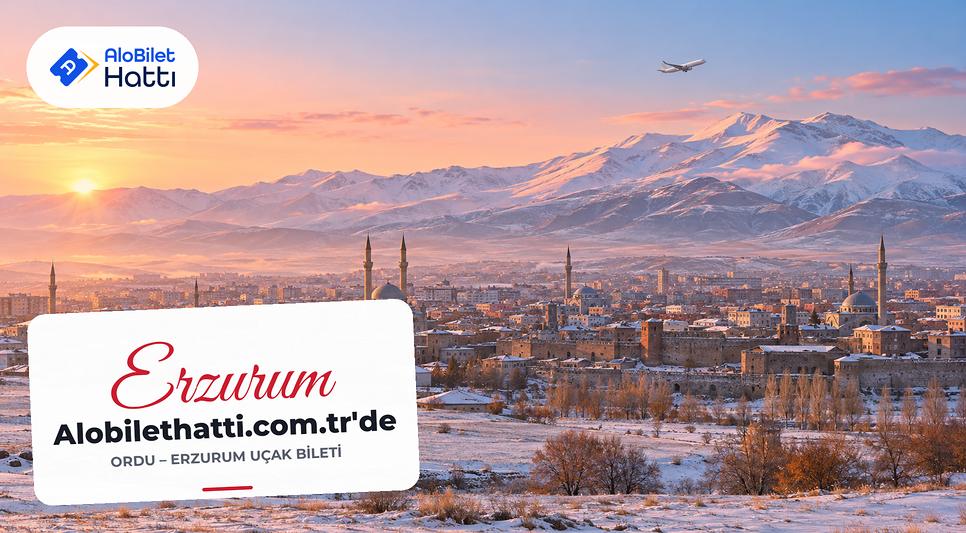 Erzurum ovasında yükselen şehir ve arkasında karlı Palandöken dağları