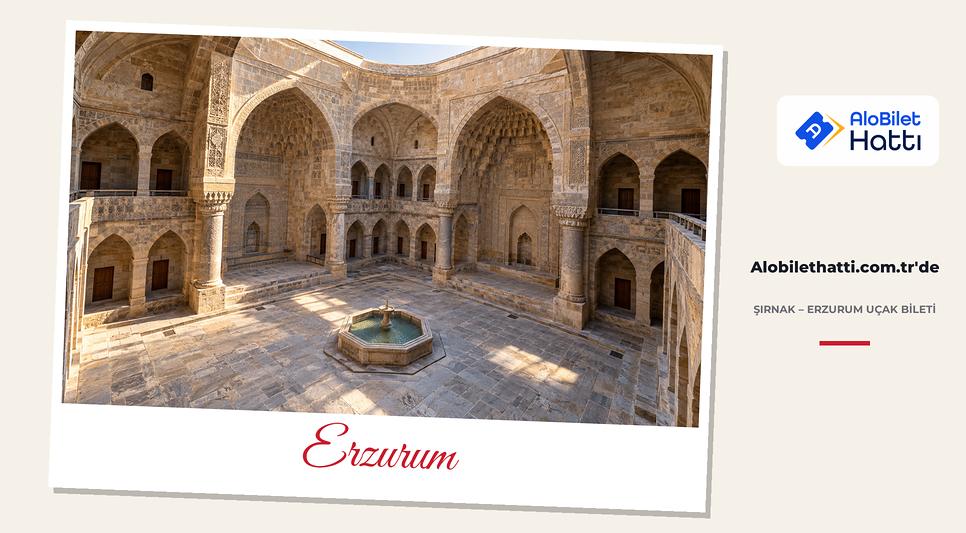 Erzurum'da tonozlu revaklara açılan kapalı avlulu taş medrese