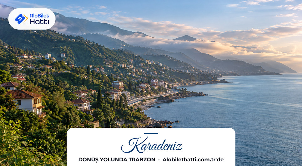 Yeşil tepelerin Karadeniz kıyısına indiği Trabzon sahil manzarası