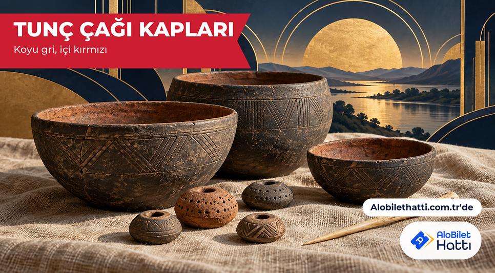 Koyu gri dış yüzlü, içi kırmızı el yapımı toprak kaplar ve ağırşaklar