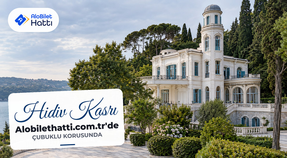 Koru içinde yüksek kuleli, Art Nouveau tarzı beyaz köşk