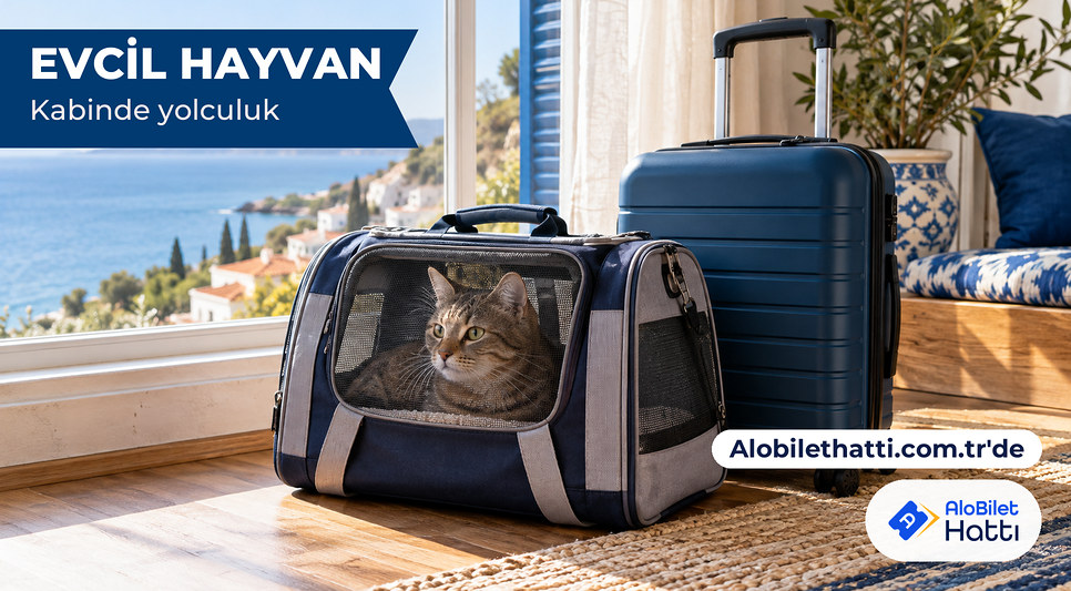 Pencere önünde kumaş kedi taşıma çantası ve kabin bavulu